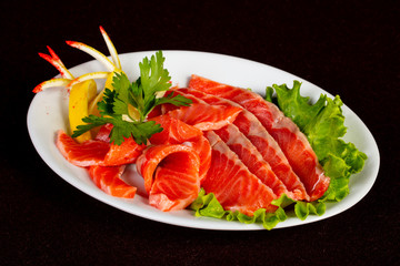 Sliced salmon sashimi