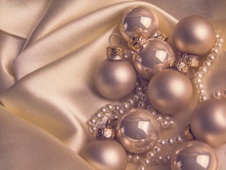 Christmas and New Year holidays background, Christmas composition with balls, gifts and decorations