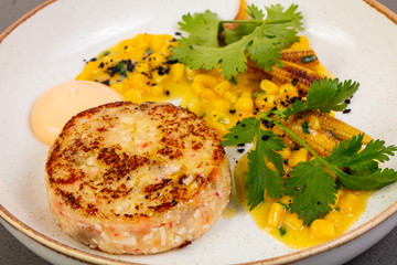 Cutlet with crab and salmon