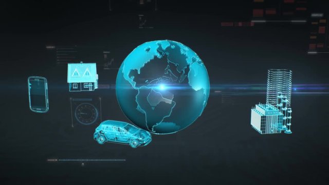 Smart house, smart Factory, Building, Car, Mobile, internet sensor connect global earth, artificial intelligence. 4k animation.