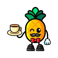 Pineapple barista mascot cartoon illustration