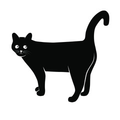 Silhouette cat. Isolated sign of a cat on a white background. Black cat. Vector illustration