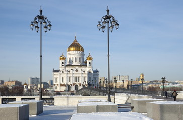 Cathedral of Christ the Saviour and Patriarchal bridge in Moscow, Russia