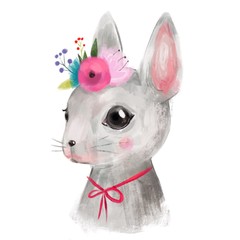 Cute rabbit with flowers. Watercolor illustration
