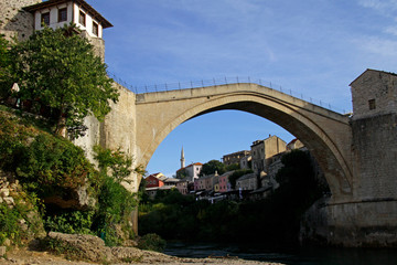 Fototapeta na wymiar The rebuilt bridge over the river Neretva - Stari Most - in Mostar, Bosnia and Herzegovina