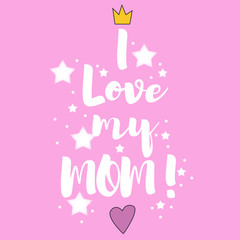 Pink postcard with lettering. I love my mom.