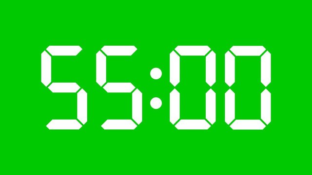Digital countdown of 60 seconds with regular hundredths, 4K UHD, optimized for 60 fps to avoid frame rate distortions and interpolation artifacts - Green screen and Alpha channel - arzawen.com/timer