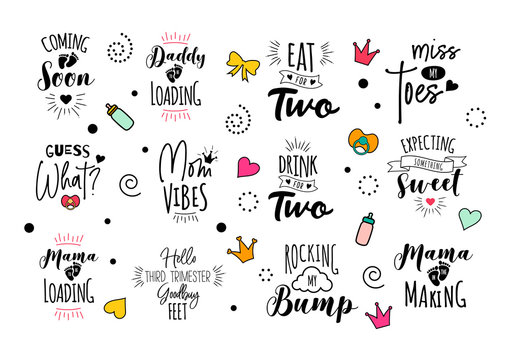 Pregnancy mama mother quote set vector lettering