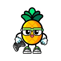 Pineapple gamer mascot cartoon illustration