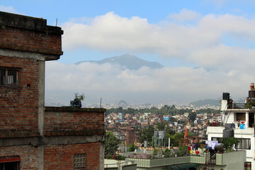 The view around Swayambhunath Stupa from the rooftop in Kathmandu during clear day