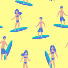 Seamless yellow pattern of Surfers for print.