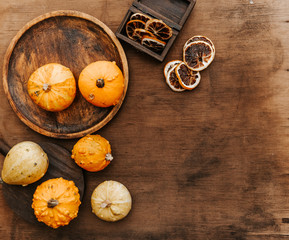 Flat lay autumn pumpkins