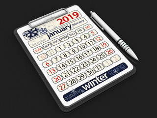 Clipboard with january 2019 (clipping path included)