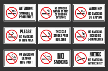 No smoking sign set, smoking is prohibited