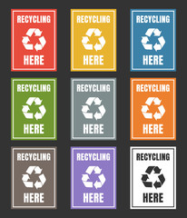 Waste management labels set, waste sorting for recycling