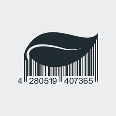 Icono plano código de barras hoja de planta en fondo gris