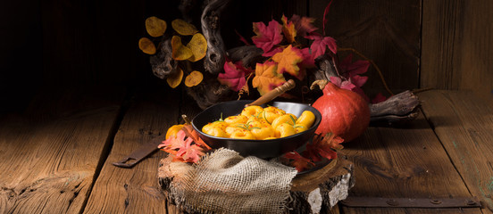 delicious autumnal dumplings with hokkaido pumpkin puree