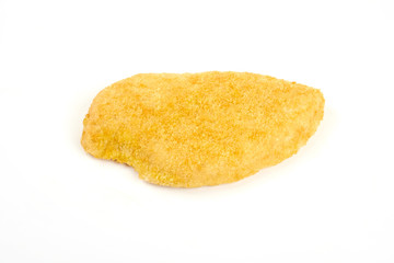 fried chicken breast on white background, photo in studio