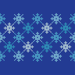Knitted Norwegian snowflakes. Seamless vector background. Folk motives. Winter pattern. Can be used for wallpaper, textile, invitation card, wrapping, web page background.