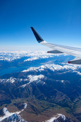 Mountains in the Southern Alps in New Zealand's South Island, aerial view from commercial airplane