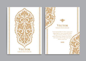 Gold and white vintage greeting card. Luxury vector ornament template. Great for invitation, flyer, menu, brochure, postcard, background, wallpaper, decoration, packaging or any desired idea