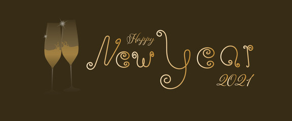 Happy New Year - 2021. Lettering in golden colors with a dark background.