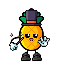 Pineapple magician mascot cartoon illustration