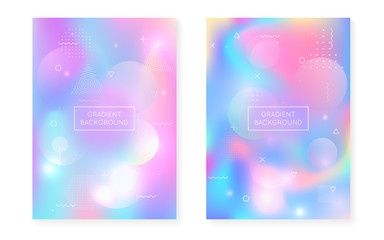 Bauhaus cover set with liquid shapes. Dynamic holographic fluid with gradient memphis background. Graphic template for placard, presentation, banner, brochure. Bright bauhaus cover set.