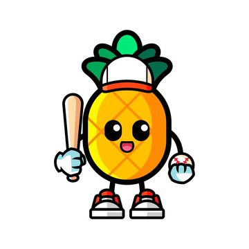 Pineapple play baseball mascot cartoon illustration