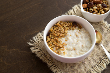 Healthy Breakfast. Oatmeal in a white bowl