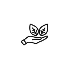 leaves on hand icon. symbol of ecology