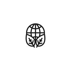 line globe and leaf. symbol of ecology