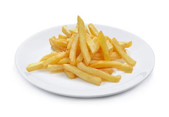 Potatoes fries in the plate isolated on white