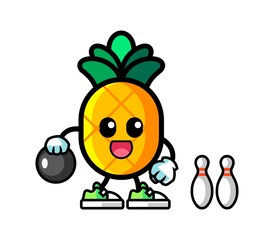 Pineapple play bowling mascot cartoon illustration