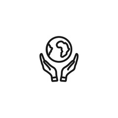 globe on hand line icon. symbol of ecology