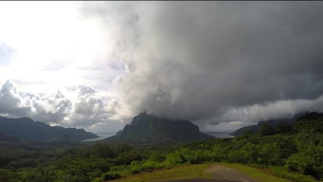 Cloudy Timelapse view from the Belvedere in Moorea. Mont Rotui in front. Moorea 