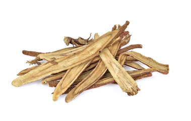 Slice Licorice roots on white background
