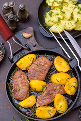 Close-up pork with peach and rosemary