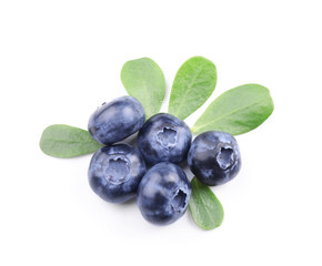 Ripe blueberries on white background
