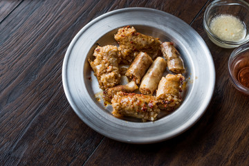 Turkish Food Minced Meat and Rice Stuffed Sheep Bowel Mumbar Dolma