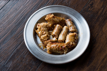 Turkish Food Minced Meat and Rice Stuffed Sheep Bowel Mumbar Dolma