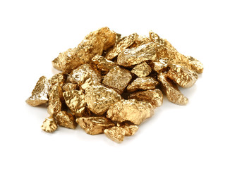 Gold nuggets on white background