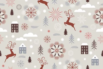 Behang naadloos kerst- en nieuwjaarspatroon © LenLis