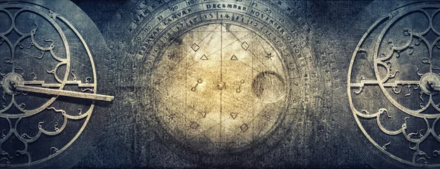 Wall murals Retro Ancient astronomical instruments on vintage paper background. Abstract old conceptual background on history, mysticism, astrology, science, etc.