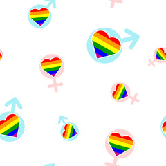 Seamless pattern with male and female rainbow gay symbols for your design