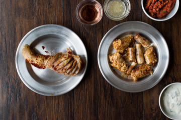 Turkish Food Minced Meat and Rice Stuffed Tripe Sirdan / Shirdan Dolma and Mumbar Dolmasi