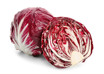 Ripe red cabbage on white background