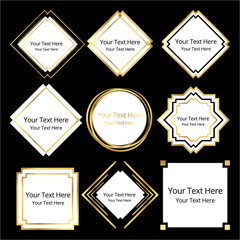 Set of Art Deco / Art Nuvo labels and frames golden black beautiful luxury set of shopping tags .