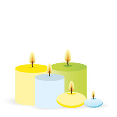Set of aroma candles for web and print vector illustration glue , green and yellow candles.