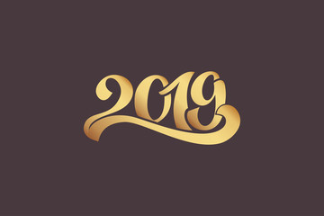 2019. Greeting inscription for postcard, poster happy new year. Beautiful handwritten letters. Vector illustration. Eps 10